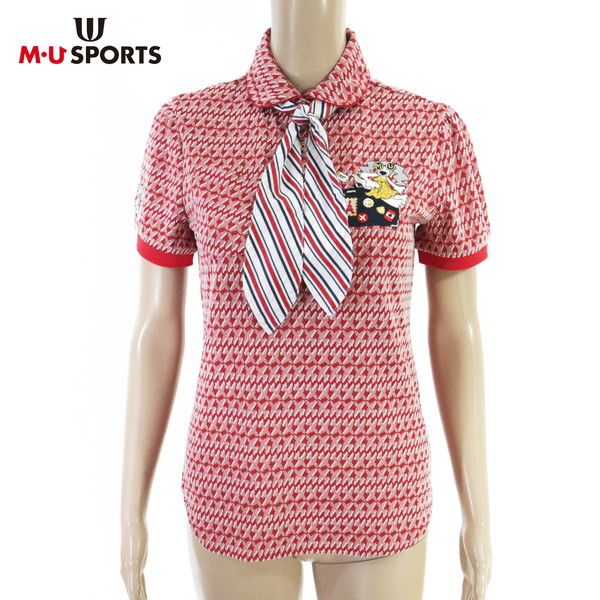 70%OFF 新品 MU SPORTS エムユースポーツ ポロシャツ 40 LCS1775 Mサイズ レッド レディース 半袖ポロシャツ タイ付き スポーツ ゴルフ 日本製