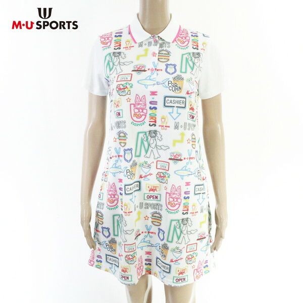 70%OFF 訳あり 新品 MU SPORTS エムユースポーツ ワンピース 40 LOP1006 Mサイズ ホワイト レディース ポロワンピース 半袖 ゴルフウェア スポーツ 日本製その他