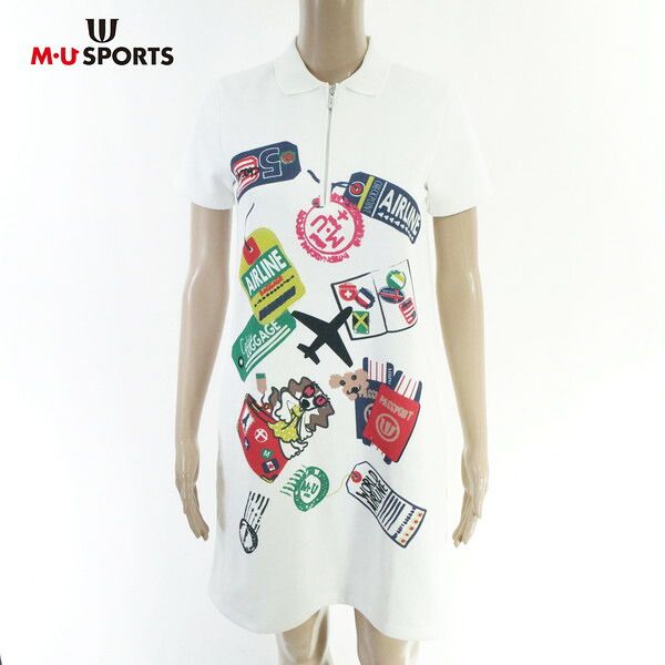 サンプル品 新品 MU SPORTS エムユースポーツ ワンピース 40 LOP1014 Mサイズ ホワイト レディース ポロワンピース 半袖 ゴルフウェア スポーツ 日本製 6,600円
