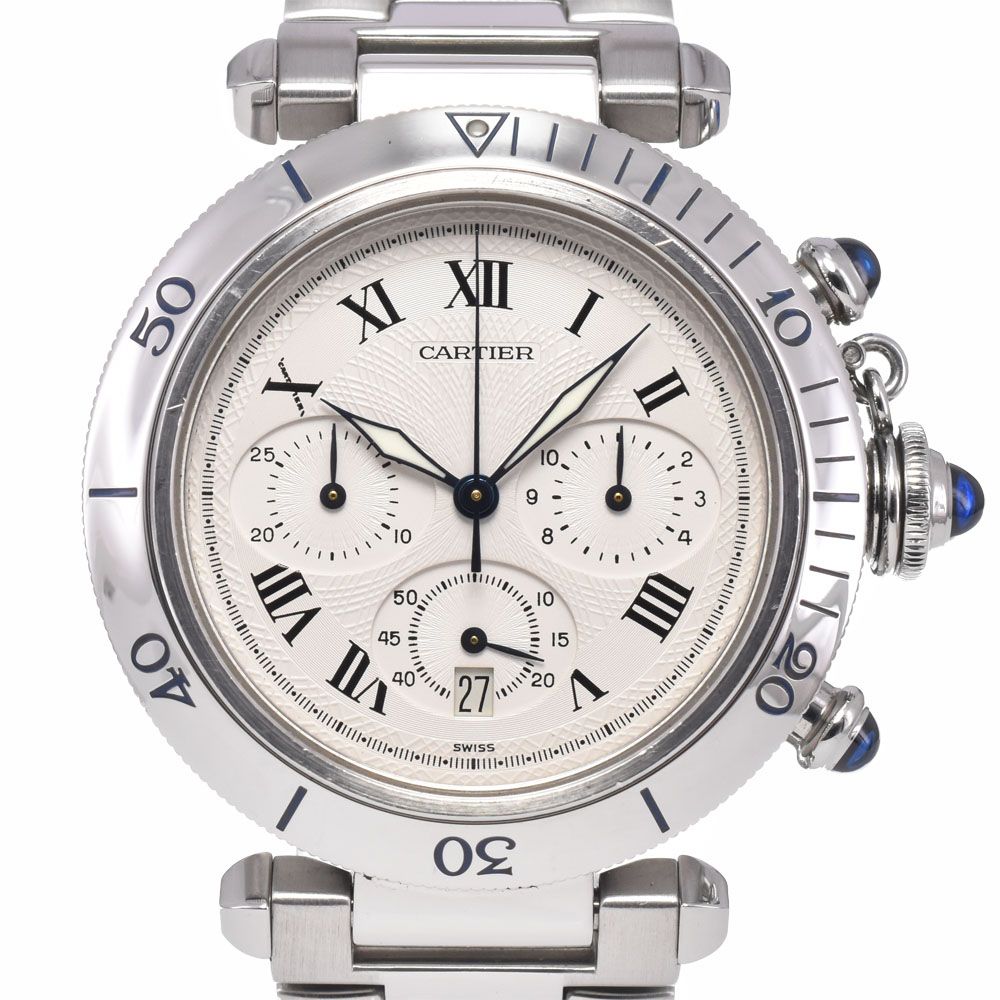 カルティエ CARTIER W31018H3/1050 パシャ クロノグラフ デイト シルバー クォーツ メンズ 良品 腕時計 A#149115