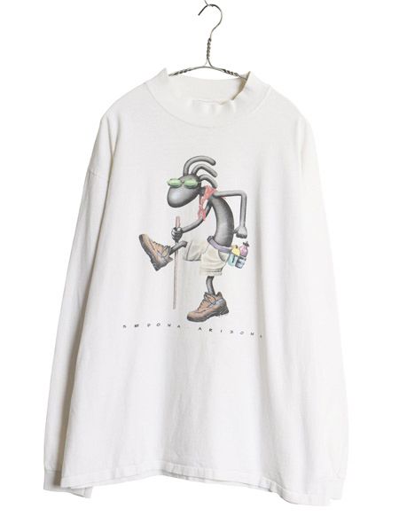 90s USA製 キャラクター イラスト プリント 長袖 Tシャツ メンズ XL 古着 オールド アート グラフィック スーベニア ロンT 大きいサイズ 白