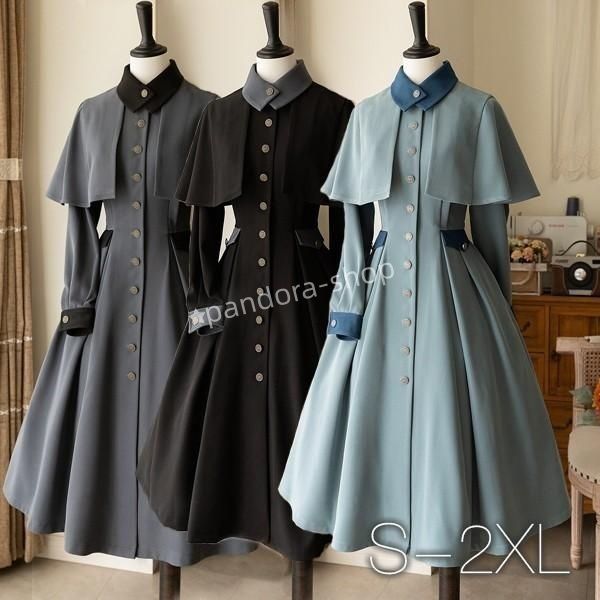 ロリータ ワンピース レディース マント ロリータコート アウター ロリータワンピース ゴスロリ ミモレ丈 クラロリ 冬服 Aライン ハイウエスト