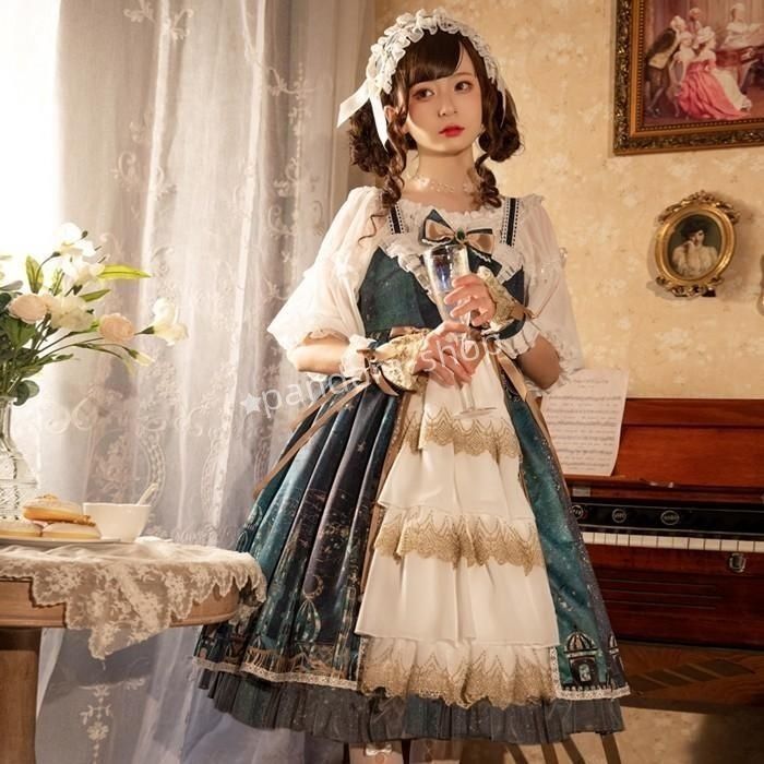 ワンピース ロリータ コスプレ 衣装 姫 ドレス 長袖 森ガール 萌え ゆめかわいい レトロ 中世紀 宮殿風 貴族風 リボン ボリューム