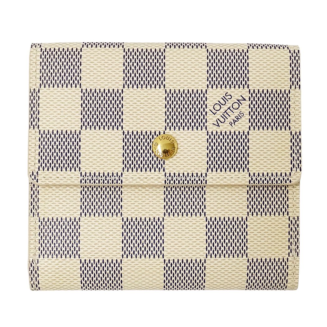 ルイ・ヴィトン LOUIS VUITTON 財布 ダミエ アズール レディース ブランド 二つ折り財布 ポルトモネビエ カルトクレディ N61733 ホワイト ミニ財布 小さめ おしゃれ 【中古】