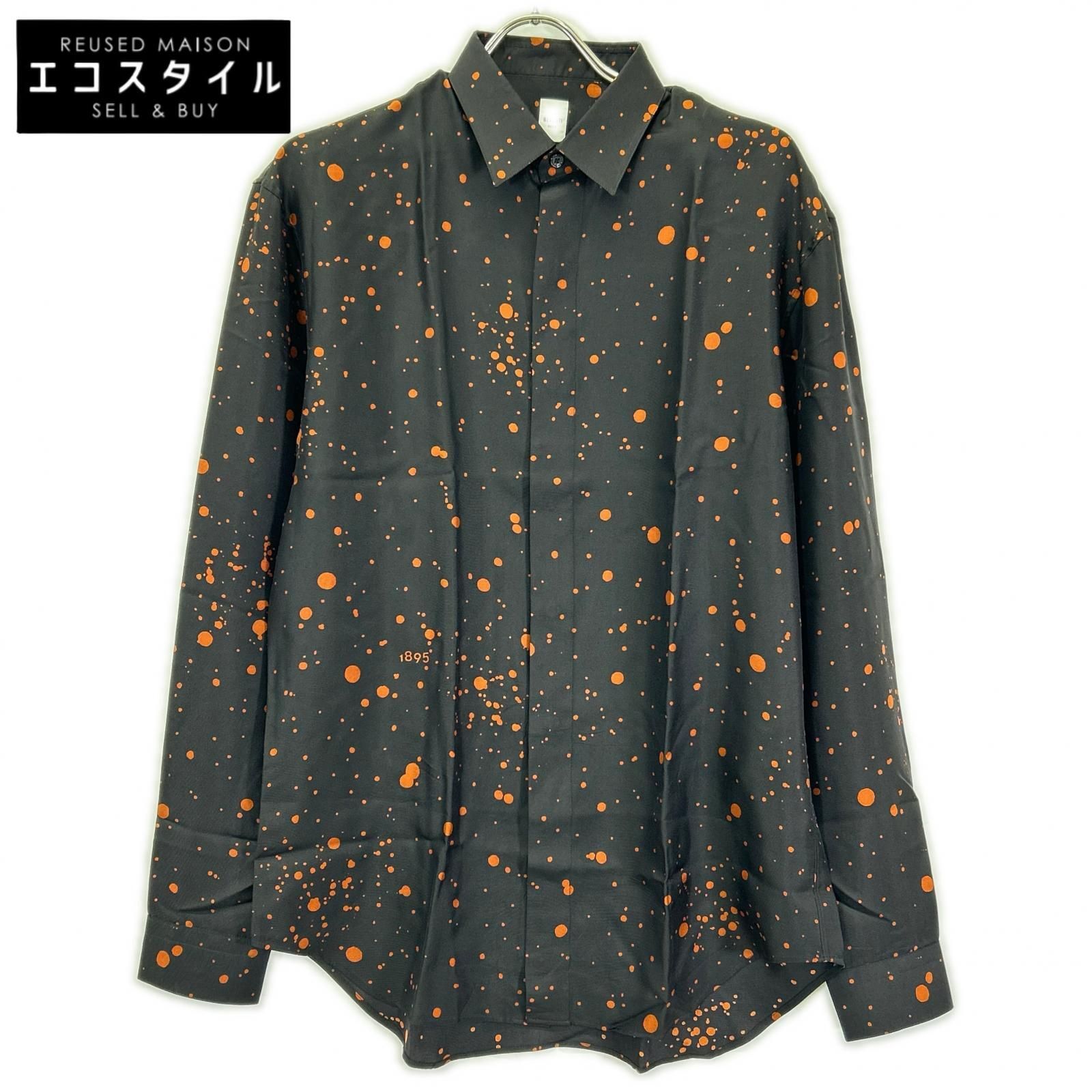 berluti　ベルルッティ　R18HTL52SBDL ブラック×オレンジ シルク100 ペイントドット ロングスリーブ ボタンシャツ　40