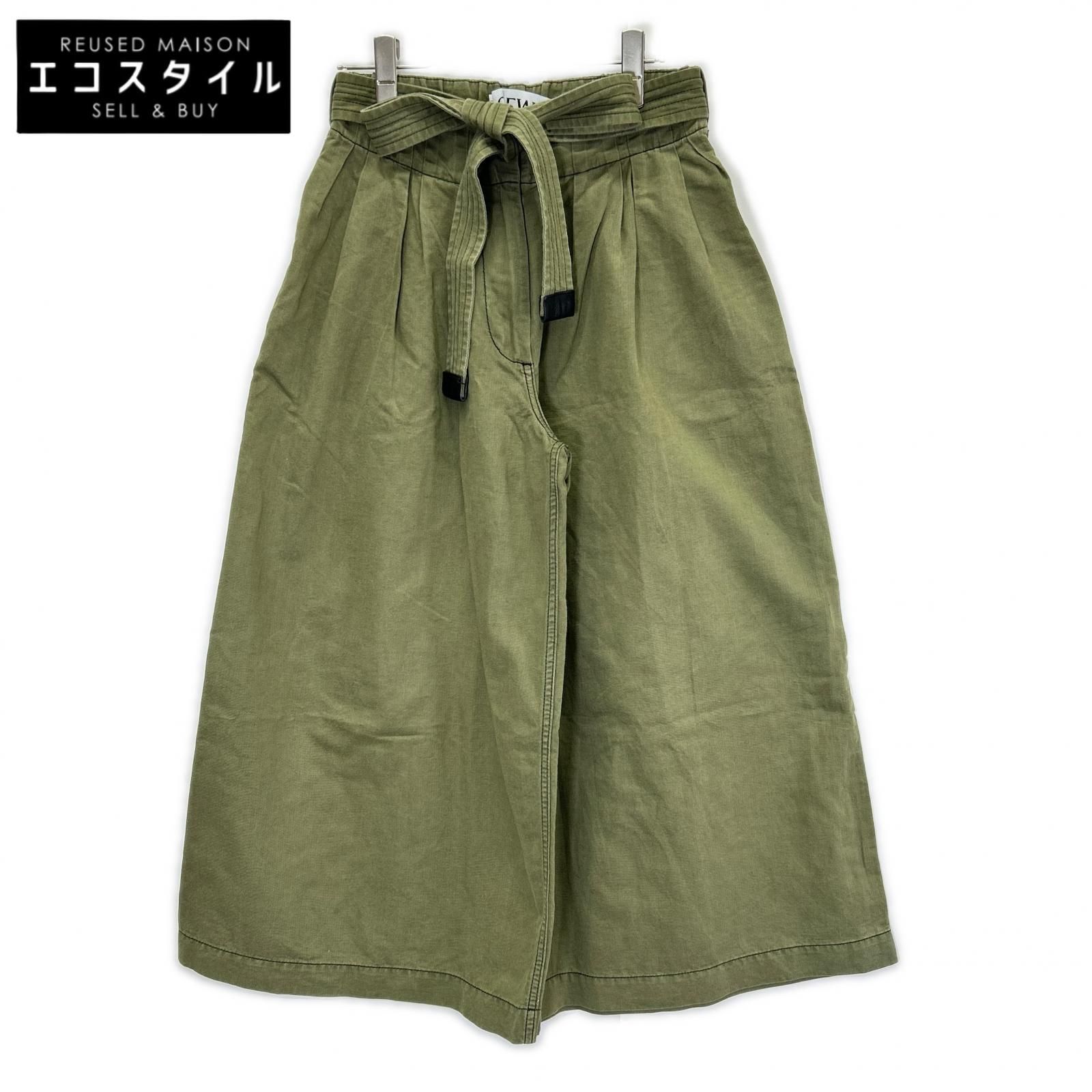 LOEWE　ロエベ　S359331XCS カーキ リネン混 リボーンモチーフ クロップドパンツ　34 26,057円