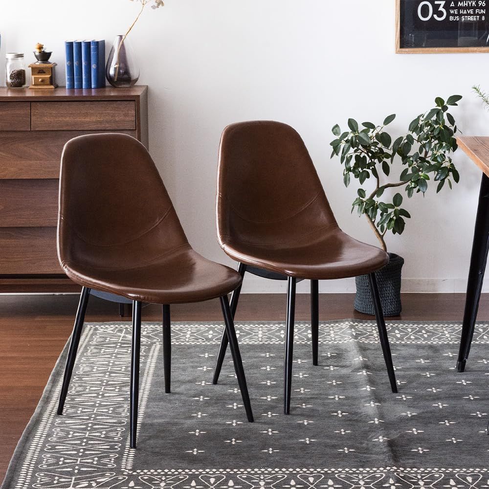 エア・リゾーム ダイニングチェア おしゃれ PUレザー イス 食卓椅子 HOWARD CHAIR(ハワードチェア) 2脚セット販売 (レザー, ブラウン)ｍａ