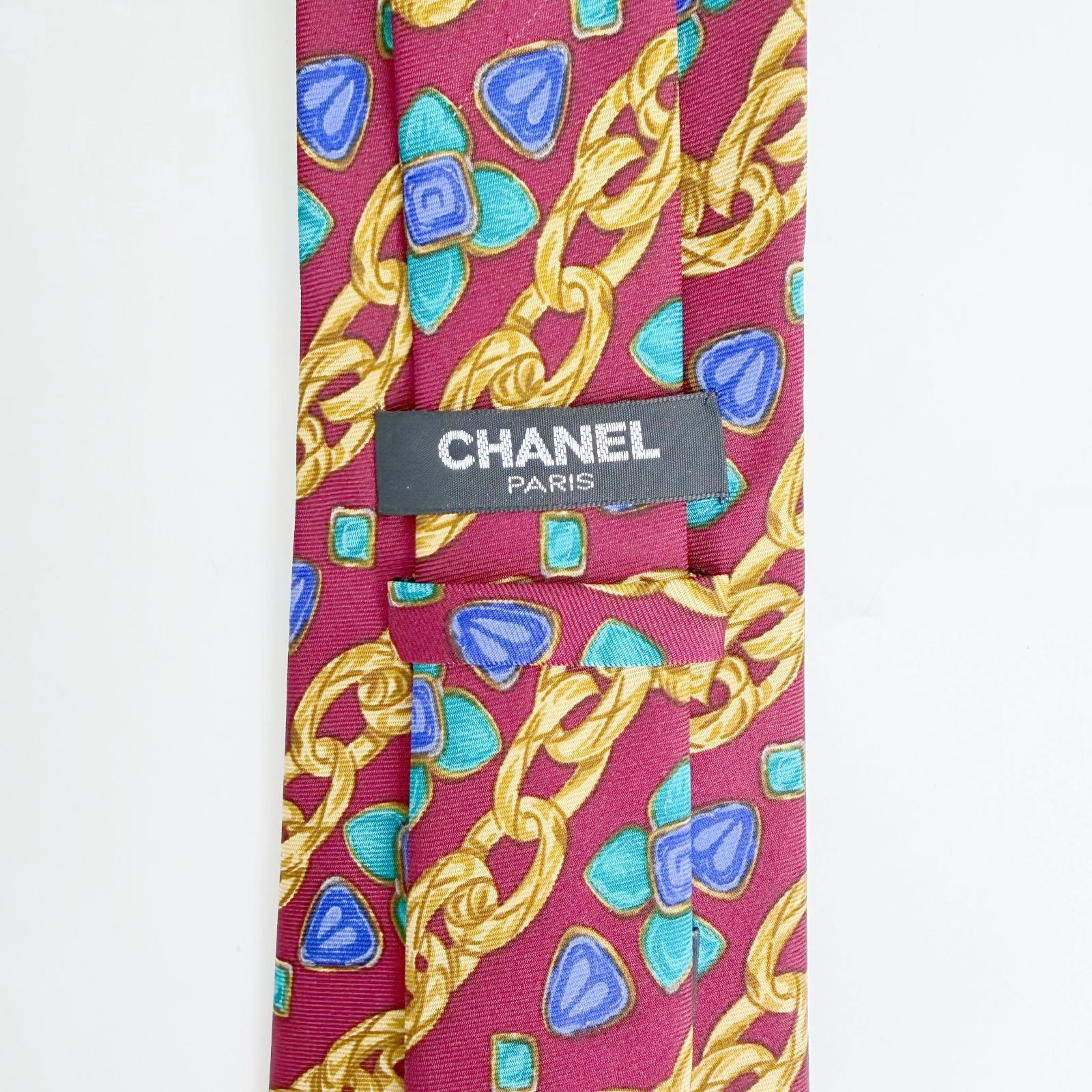 中古】CHANEL シャネル チェーン ジュエリー柄 ネクタイ シルク レッド
