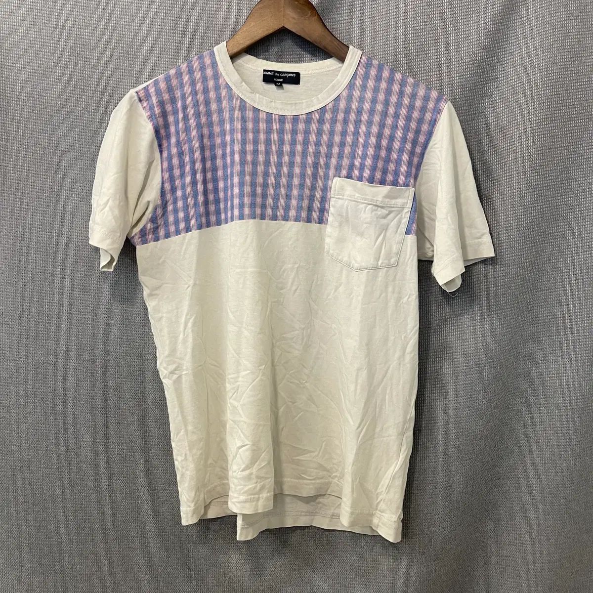 コム・デ・ギャルソン オム (COMME des GARCONS HOMME) CHECK バイカラー ポケット 半袖Tシャツ
