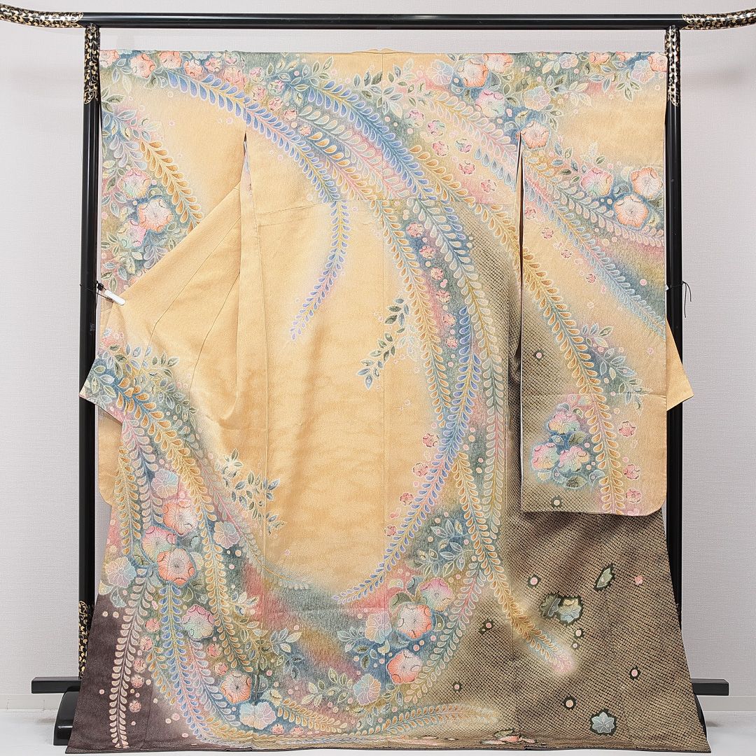 振袖 袷 身丈180cm 裄丈66cm 正絹 Aランク フォーマル 広衿 3XLサイズ 花柄 ベージュ系 RP 1215-06983 9,359円