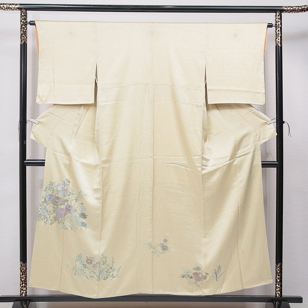 色留袖 袷 身丈154cm 裄丈62cm 正絹 Cランク 三つ紋 (対い鶴) フォーマル 広衿 Sサイズ 蘇州刺繍 相良刺繍 菊 黄系 LP 1214-07084 14,830円