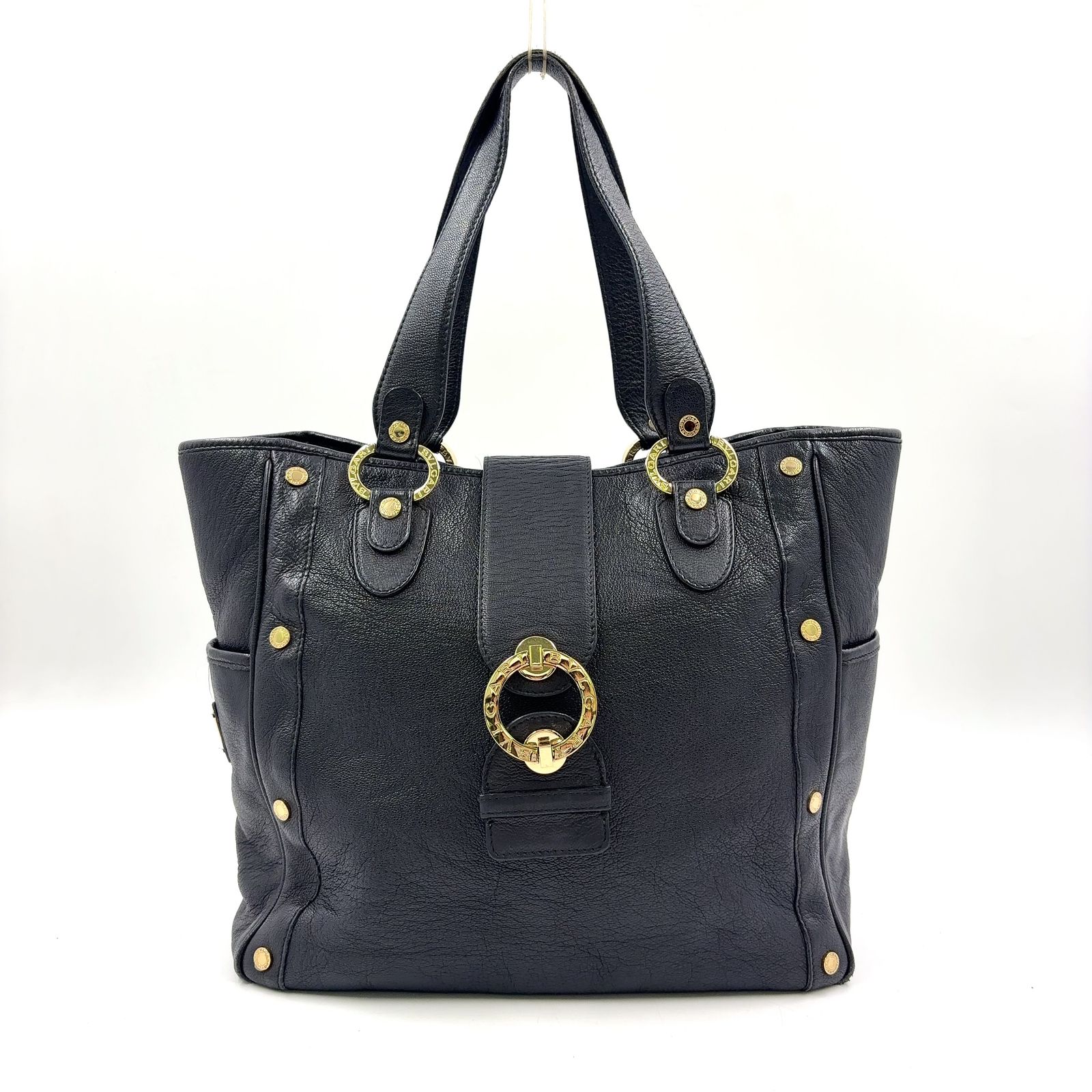【新着】BVLGARI チャンドラ レザー ブラック トートバッグ ゴールド