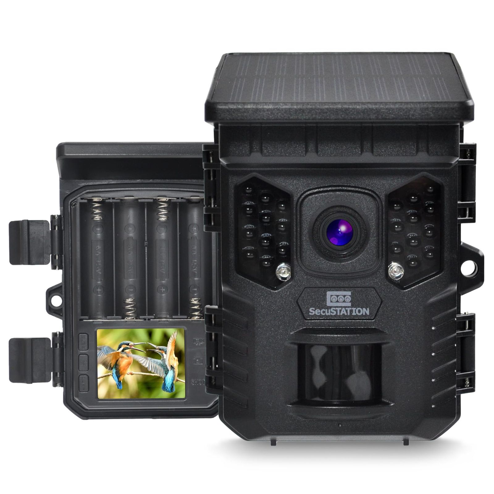 SecuSTATION トレイルカメラ 屋外 スマホ対応 どこでもCAMミニソーラー SC-MB63 | 防犯カメラ,ソーラーパネル一体型,害獣対策,熊対策,4K動画,赤外線,夜間暗視,人感センサー,電池式,マイク・スピーカー内蔵,防塵防水,メモリーカード付属