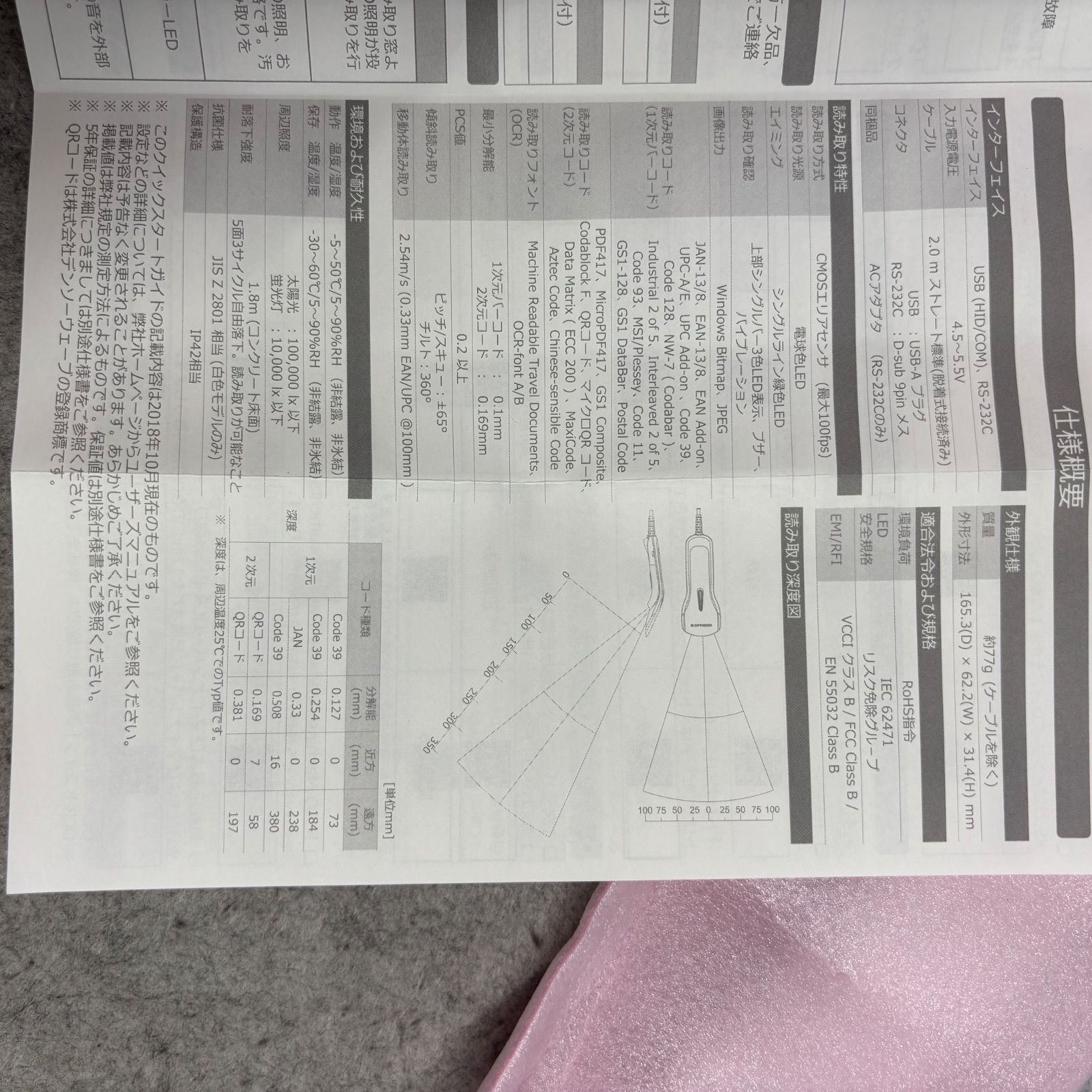 オプトエレクトロニクス 1次元/2次元コード対応ハンディスキャナー L
