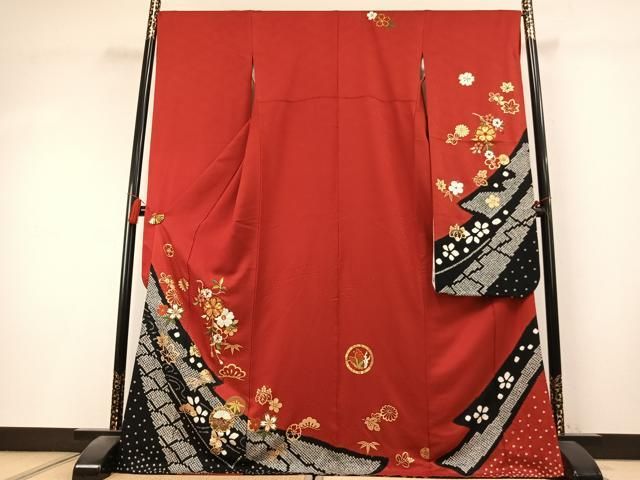 平和屋着物●豪華振袖　絞り　駒刺繍　松竹梅　金糸　金彩　正絹　逸品　AABK8017fy