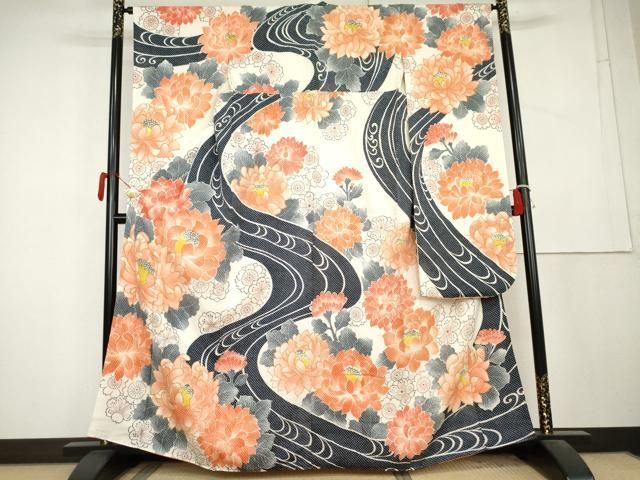 平和屋着物●名門　藤娘きぬたや・総絞り　振袖　流水草花文　正絹　逸品　AABL1166cs 71,500円