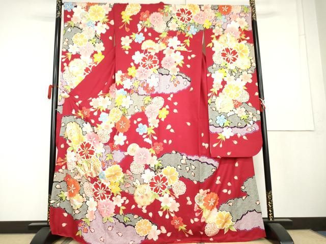 平和屋着物●豪華振袖　駒刺繍　雪輪花蝶文　正絹　逸品　AABL1173cs 33,800円
