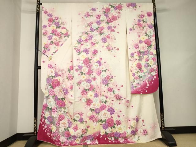 平和屋着物●豪華振袖　刺繍　舞花文　金銀糸　金彩　京都きもの友禅扱い　正絹　逸品　AABL2072ck