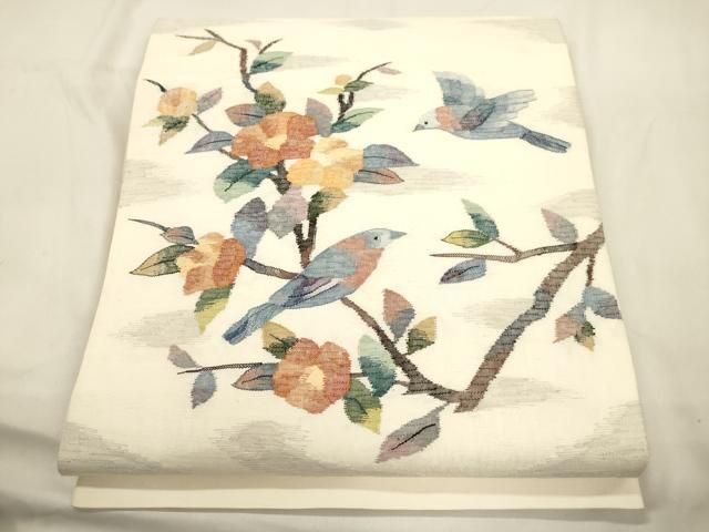 平和屋着物●太鼓柄袋帯　すくい織　花鳥文　正絹　逸品　CABK8496dy