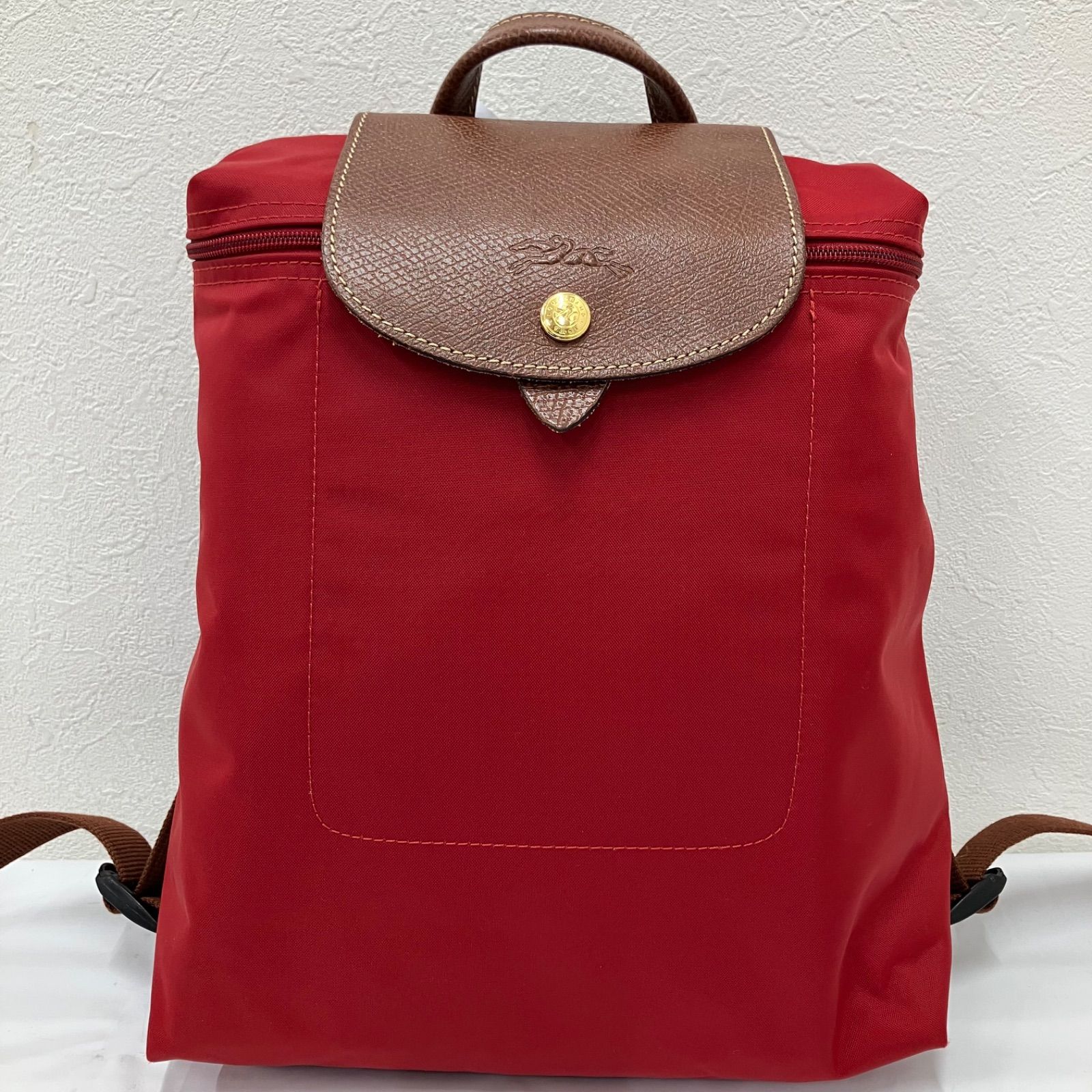 6728　LONGCHAMP　ロンシャン　 リュック　バックパック　ルプリアージュ　 レッド系　赤　ナイロン　レザー　 レディース 7,546円