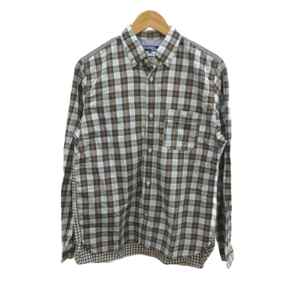 ジュンヤワタナベマン チェック柄長袖シャツ M 茶 ブラウン 青 ブルー ジュンヤワタナベマン JUNYA WATANABE MAN チェック柄長袖シャツ M 茶