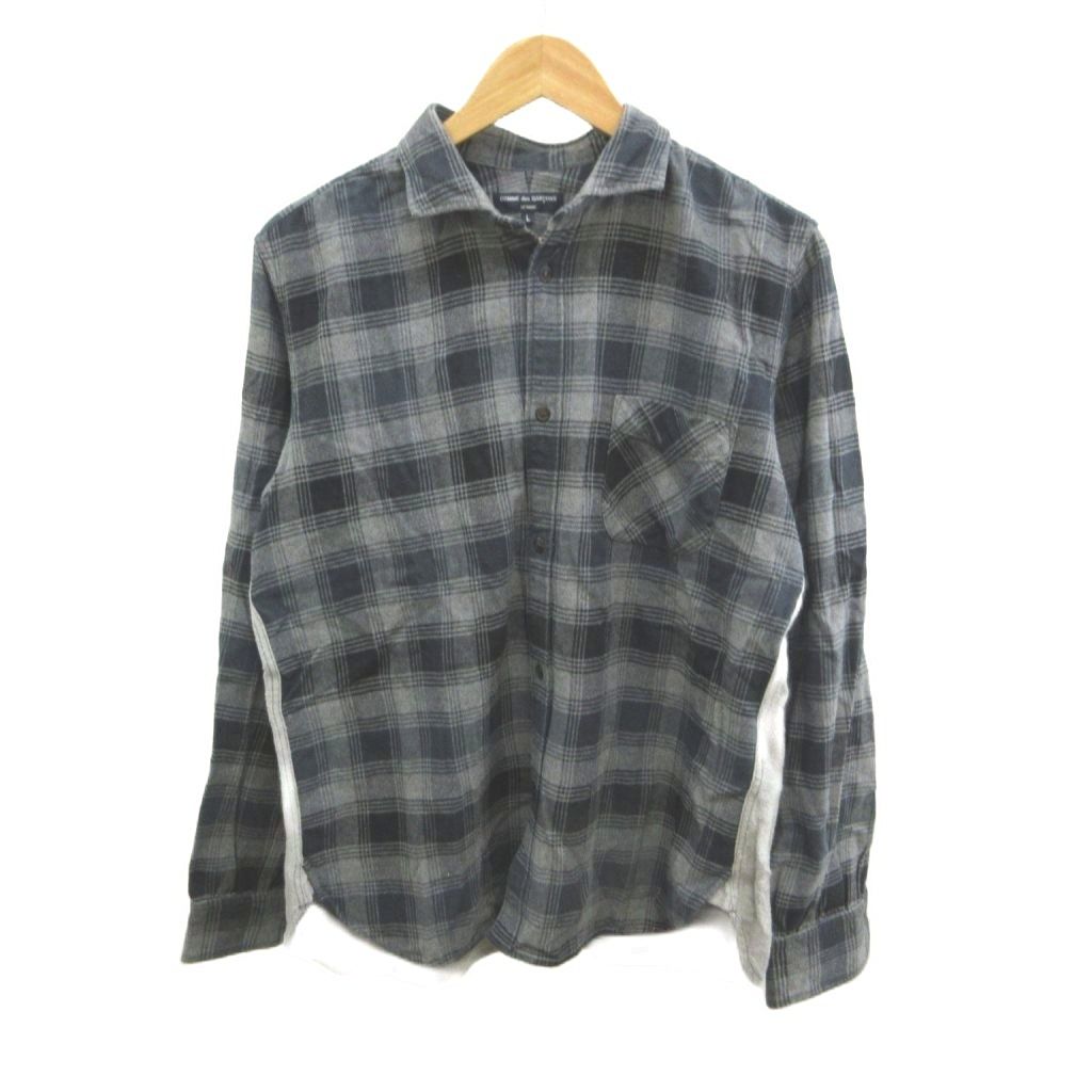 コムデギャルソンオム COMME des GARCONS HOMME 長袖シャツ チェック柄 L グレー 黒 ブラック トップス HL-B040 /YU ■GY18