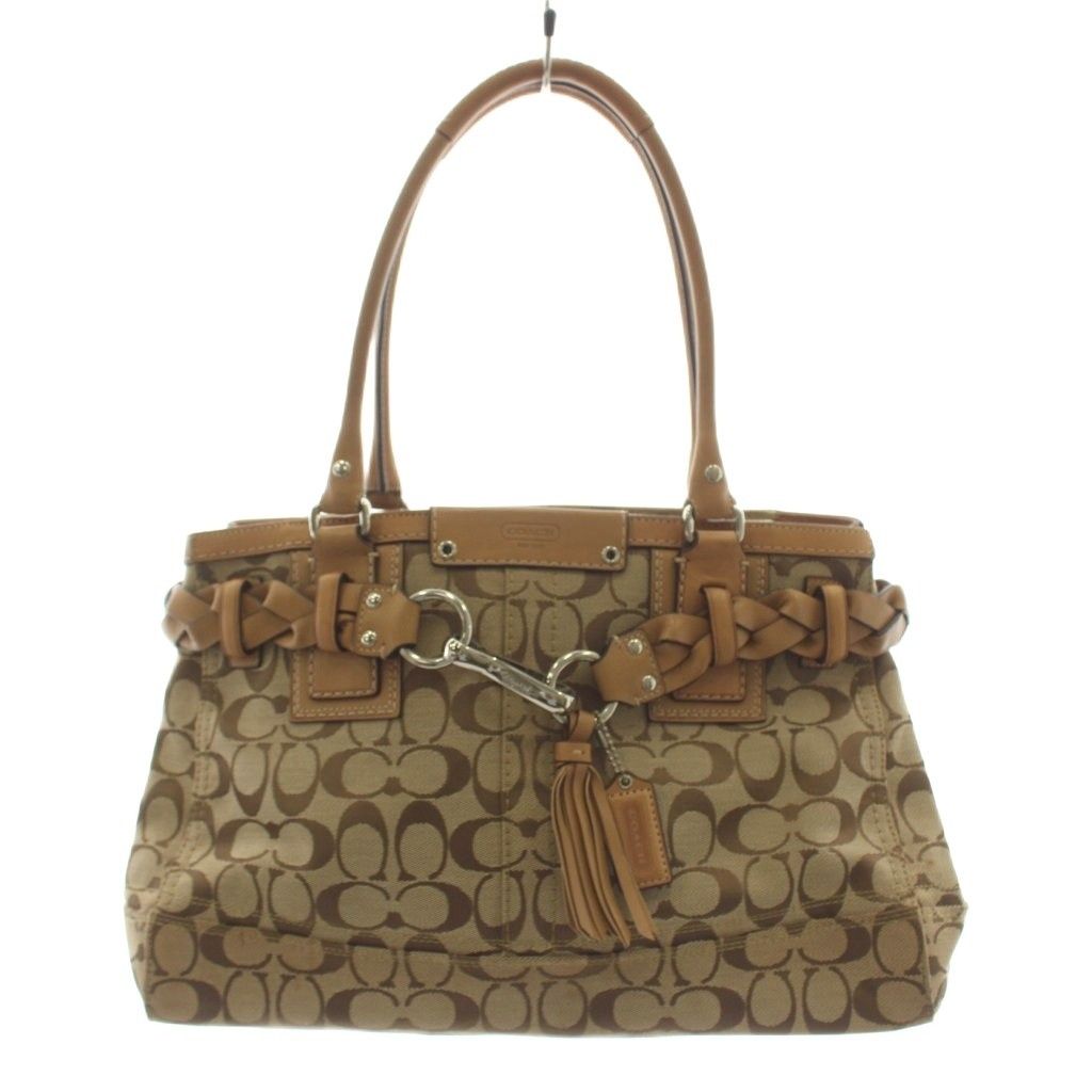 コーチ COACH シグネチャー ハンドバッグ トートバッグ ショルダーバッグ キャンバス レザー ベージュ 茶 ブラウン F13068 /AN ■GY11