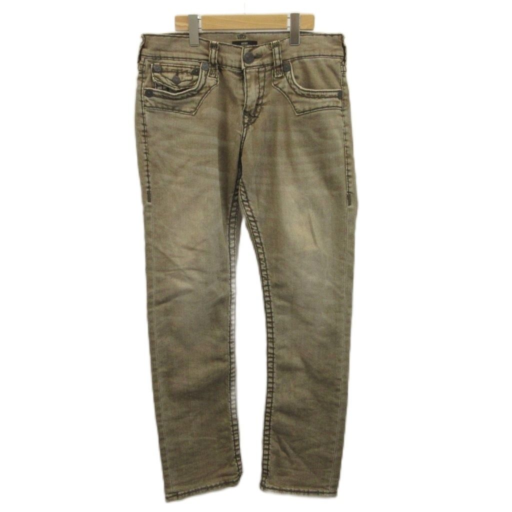 トゥルーレリジョン TRUE RELIGION デニム ジーンズ 30 茶 ブラウン ロゴパッチ ステッチ ストレートシルエット /PP ■GY18