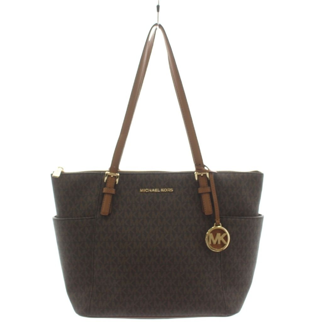 マイケルコース MICHAEL KORS MKシグネチャー JET SET ITEM トートバッグ ハンドバッグ ショルダーバッグ PVC レザー 茶 ブラウン /AN ■GY18