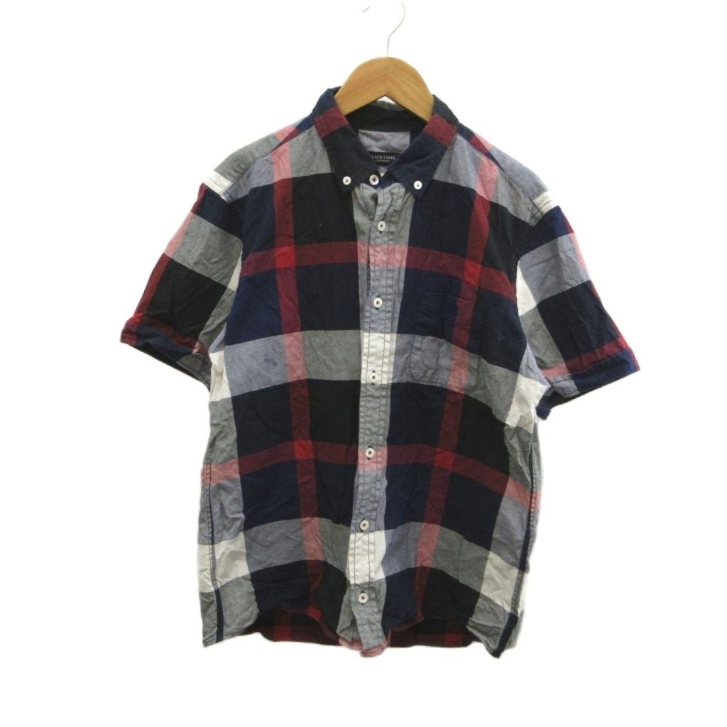 ブラックレーベルクレストブリッジ BLACK LABEL CRESTBRIDGE コットンシャツ 3 紺 ネイビー チェック柄 ボタンダウン 半袖 51M38-309-26 /AY