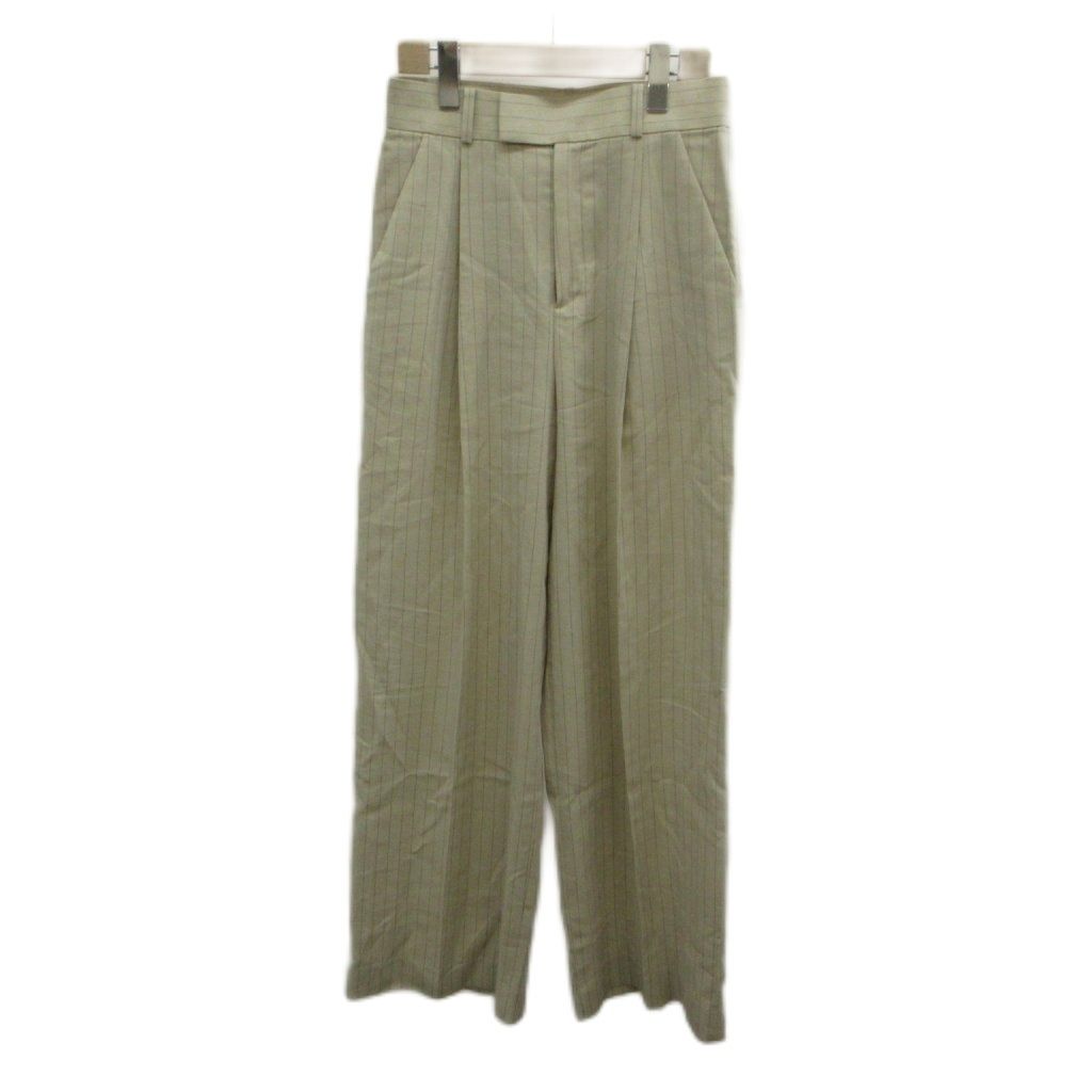 ノーブル NOBLE 25SS【洗える】麻ストレッチスラックスパンツ リネン 36 ベージュ ストライプ柄 フルレングス 25-030-240-5000 /AY ■GY64