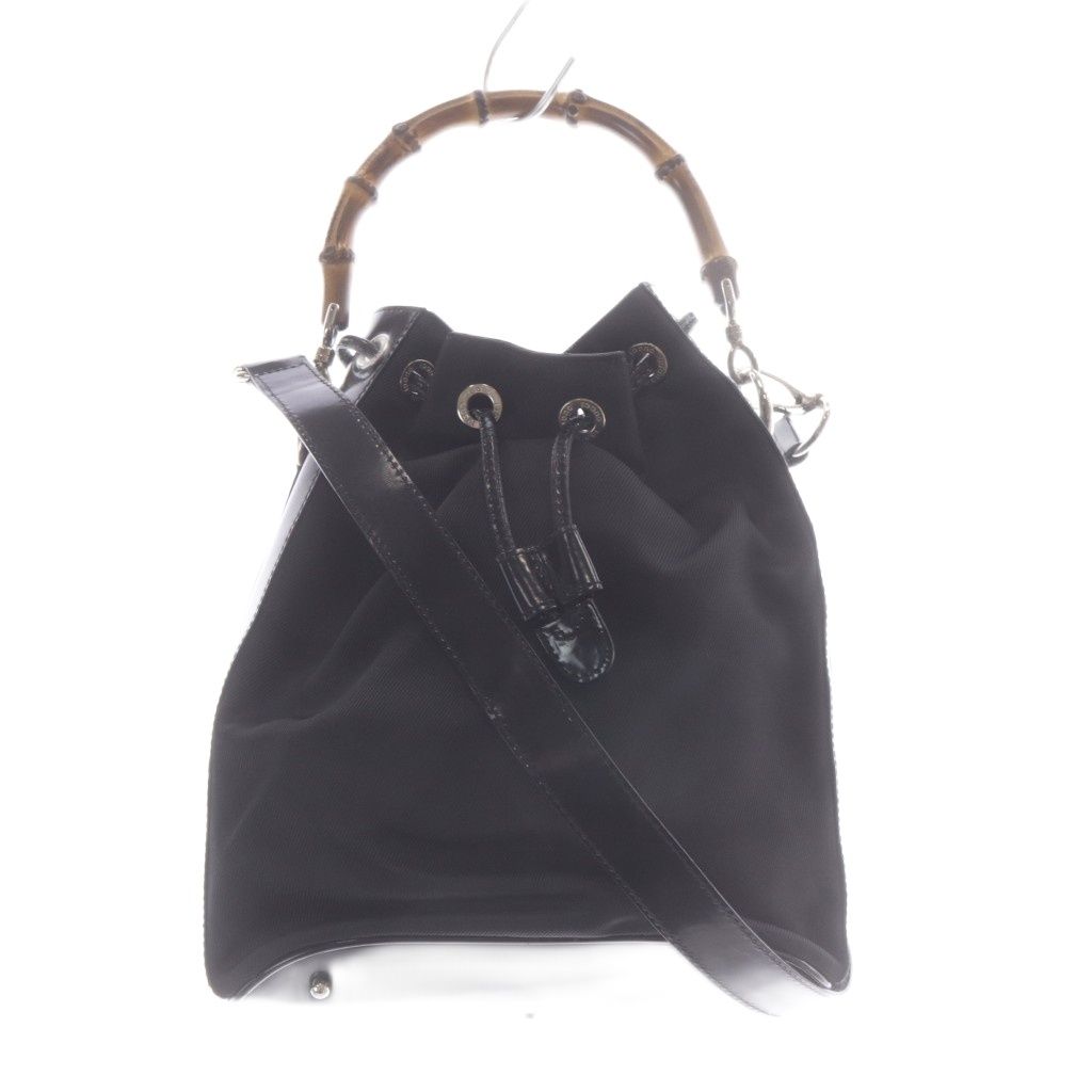グッチ GUCCI ショルダーバッグ ハンドバッグ 2way 天然バンブー トリミングレザー 黒