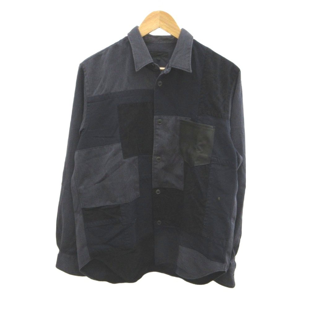 コムデギャルソンオム COMME des GARCONS HOMME 長袖シャツ M 黒 ブラック 紺 ネイビー 切り替えデザイン 胸ポケット トップス /YU ■GY18