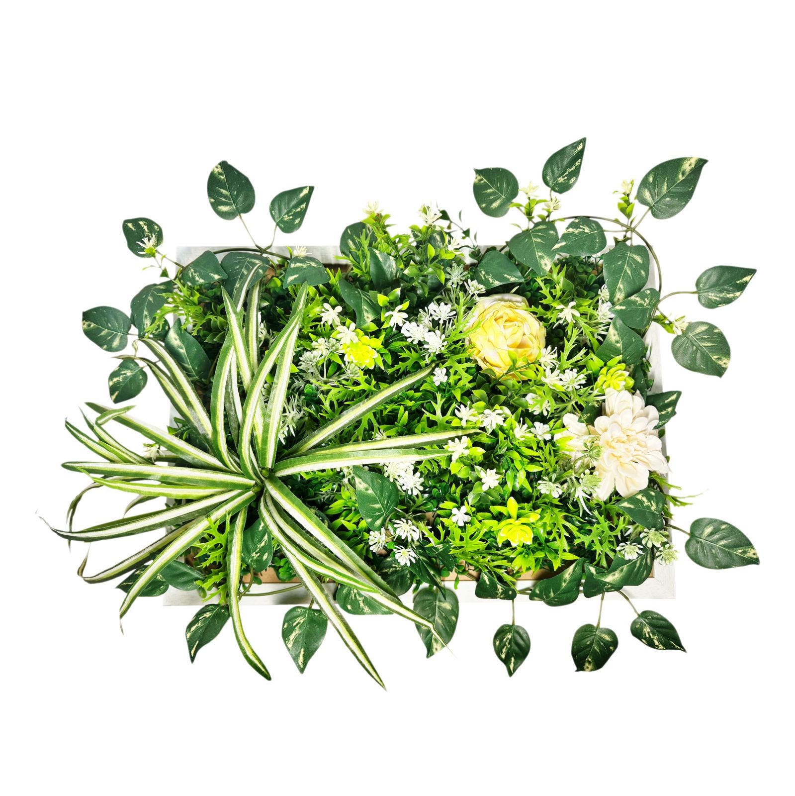 NANTO ウォールグリーン 壁掛け フェイクグリーン 50cm × 40cm 観葉植物 造花 おしゃれ インテリア 人工観葉植物 エアープランツ 室内 大型 フレーム アンティーク (ホワイト)ｍａ