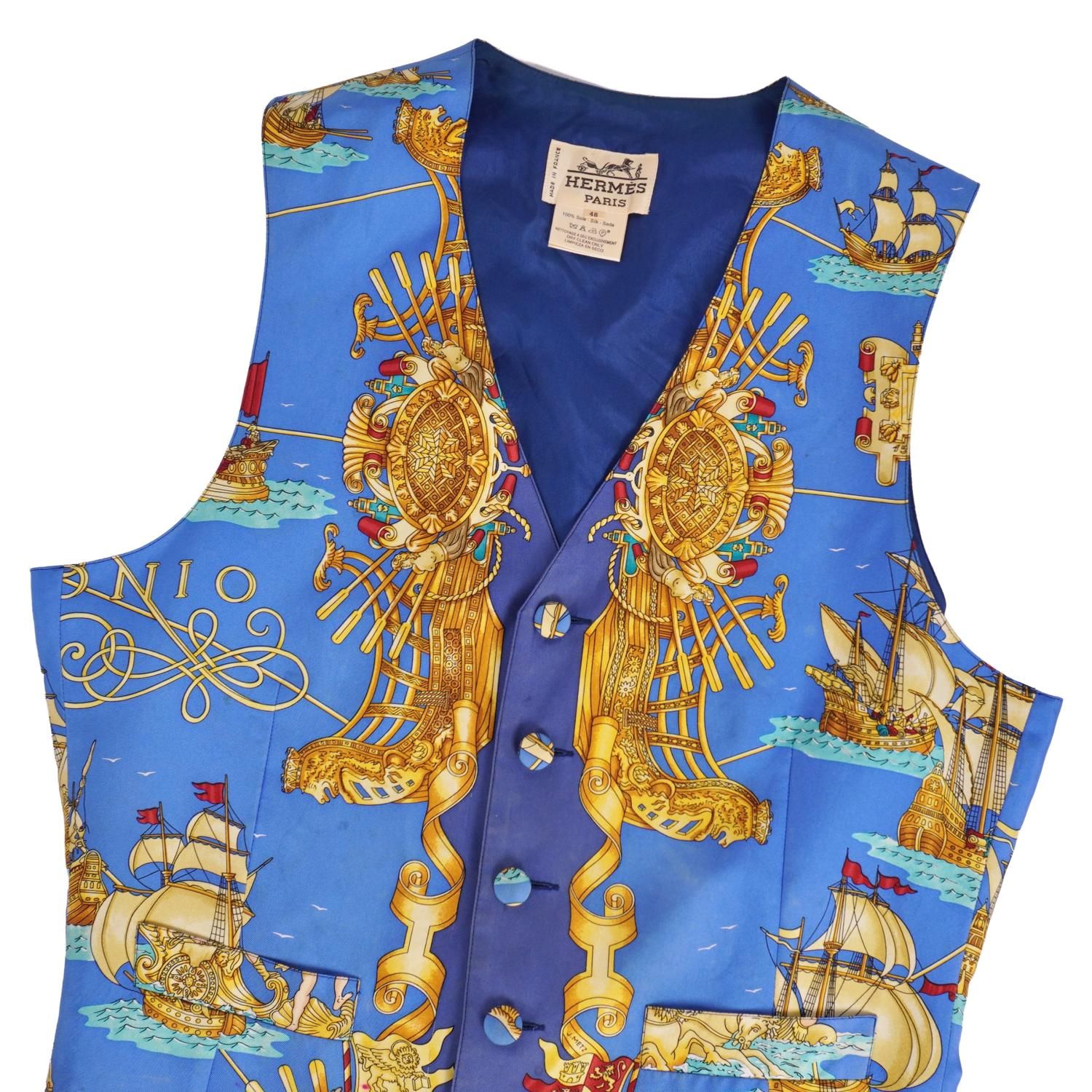 Vintage エルメス HERMES ベスト ジレ 総柄 シルク トップス メ