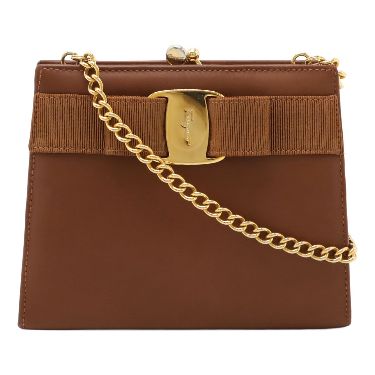 Salvatore Ferragamo Salvatore Ferragamo Valla Chain Shoulder Shoulder Pochette Mini Bag Brown Brown Gold Hardware