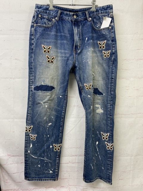 【中古】STUGAZI ｽｶﾞｼﾞ crawling death×stugazi ﾊﾞﾀﾌﾗｲﾃﾞﾆﾑ 蝶刺繍 ﾃﾞﾆﾑﾊﾟﾝﾂ ｲﾝﾃﾞｨｺﾞ 34 991929447
