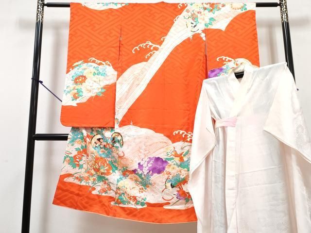 平和屋着物[]七五三　女の子　７歳　祝着　四つ身　長襦袢(単衣)セット　駒刺繍　鳳凰鼓花文　金彩　逸品　DABG3240ma 17,550円