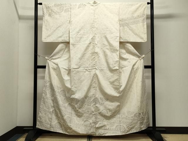 平和屋着物●訪問着　紬地　手描き　花唐草文　正絹　逸品　CABK2232gh