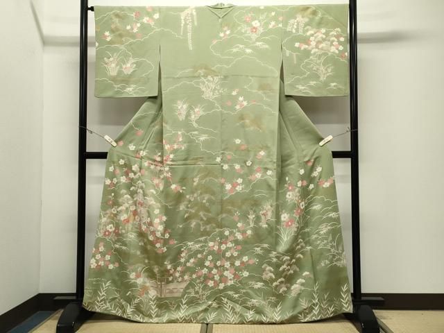 平和屋着物●訪問着　駒刺繍　御所車花文　金彩　正絹　逸品　CABK2233gh