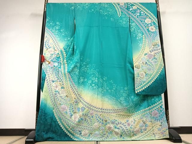 平和屋着物●豪華振袖　作家物　絞り　辻が花　暈し染め　金通し地　正絹　逸品　AABK7963fy