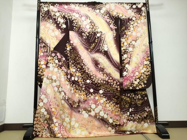 平和屋着物●豪華振袖　辻が花　暈し染め　金彩　金通し地　正絹　逸品　DABI2877ud