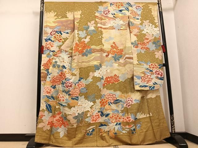 平和屋着物●豪華振袖　駒刺繍　草花文　金彩　正絹　逸品　AABL1226ph 28,080円