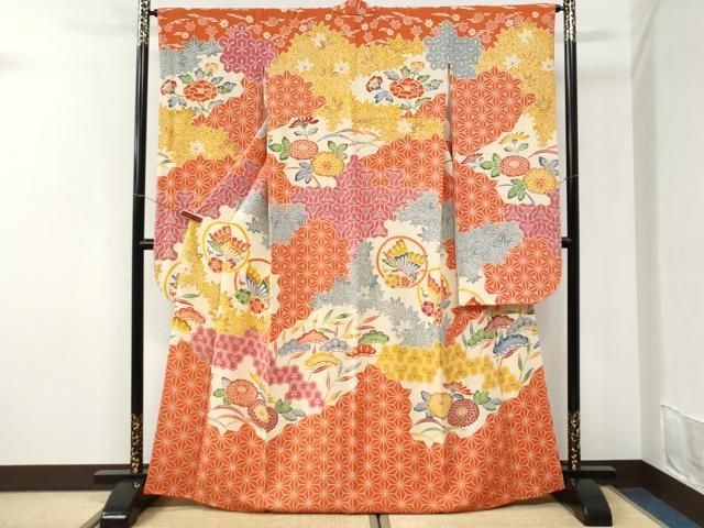 平和屋着物●豪華振袖　紅型　吉祥花蝶文　鬼しぼ縮緬　正絹　逸品　CABI3530yc 25,974円