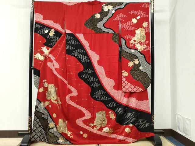 平和屋着物●豪華振袖　絞り　御所車舞花文　金彩　正絹　逸品　CABI3549yc 30,420円