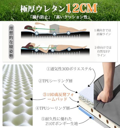 【在庫処分】エアーマット 自動膨張/電動ポンプ内蔵【12CM極厚・幅広75cm】 エアーマット エアーベッド 自動膨張/電動ポンプ内蔵【12CM極厚・幅広