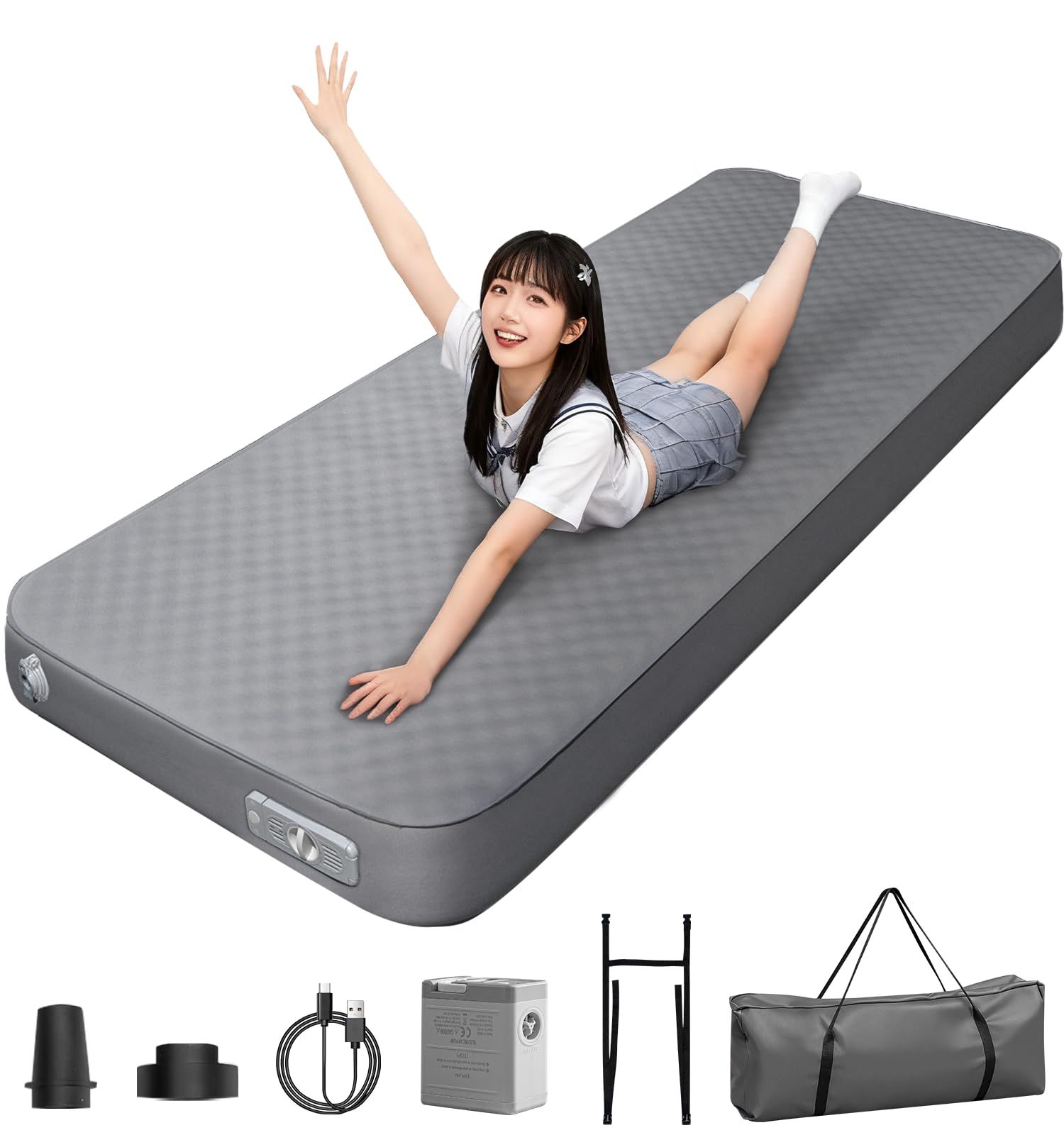 【在庫処分】エアーマット 自動膨張/電動ポンプ内蔵【12CM極厚・幅広75cm】 エアーマット エアーベッド 自動膨張/電動ポンプ内蔵【12CM極厚・幅広