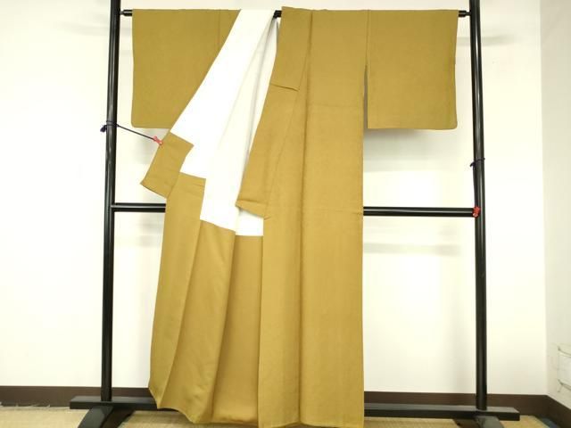 平和屋着物○上質な色無地 霞地紋 山吹茶色 正絹 逸品 DABI5217op