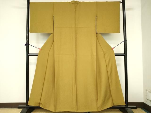 平和屋着物○上質な色無地 霞地紋 山吹茶色 正絹 逸品 DABI5217op