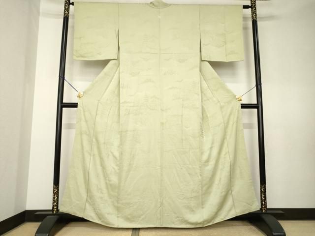平和屋着物●上質な色無地 風景地紋 白橡色 正絹 逸品 AABL0923ck 平和屋着物●上質な色無地 風景地紋 白橡色 正絹 逸品 AABL0923ck